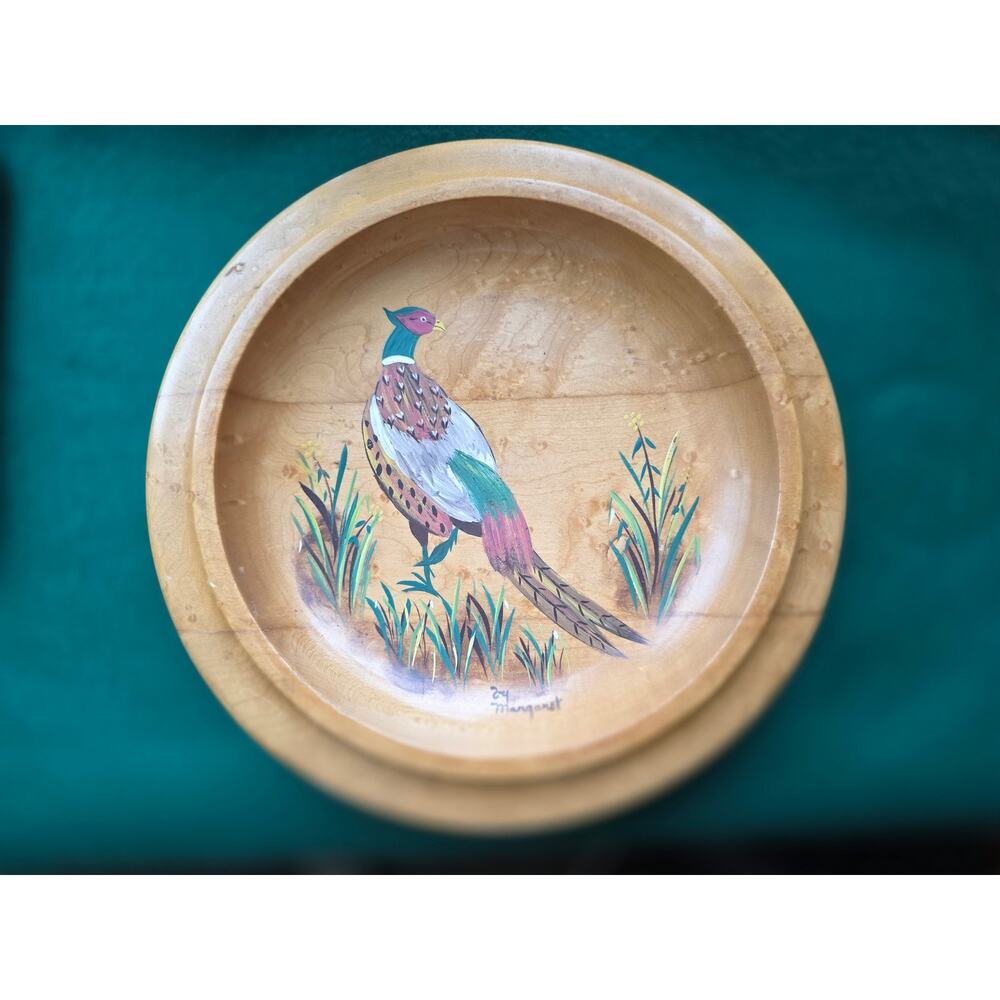 Vintage hand painted Pheasant on maple round